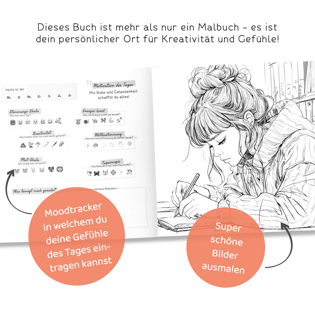 Mädchen Malbuch mit Moodtracker