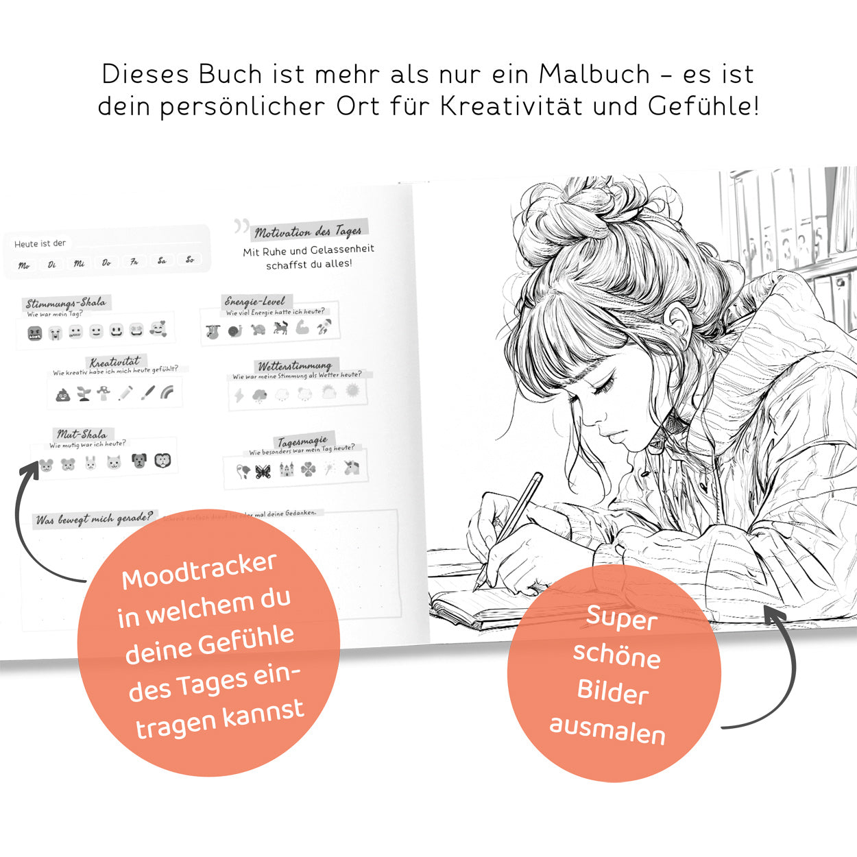 Mädchen Malbuch mit Moodtracker