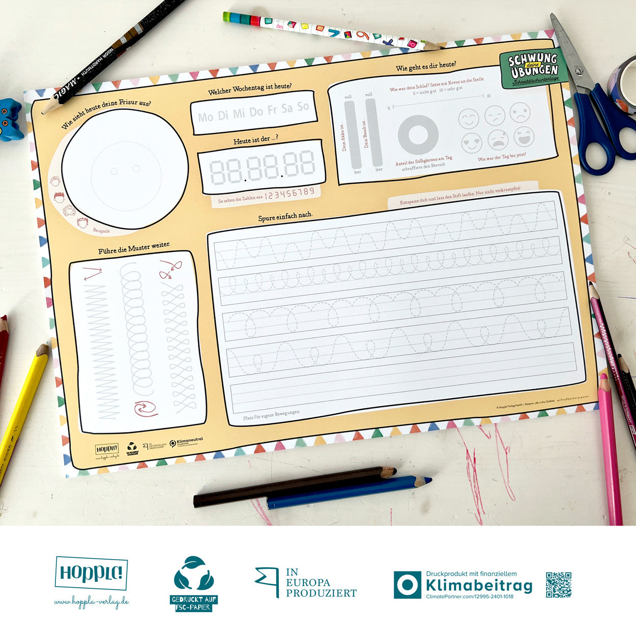 Schreibtischunterlage Schwungübungen (Gelb)