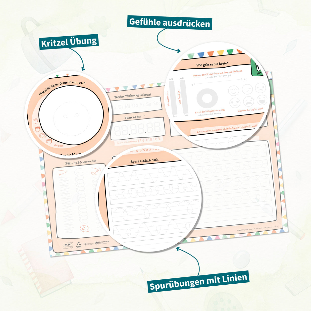 Schreibtischunterlage Schwungübungen (Rot)