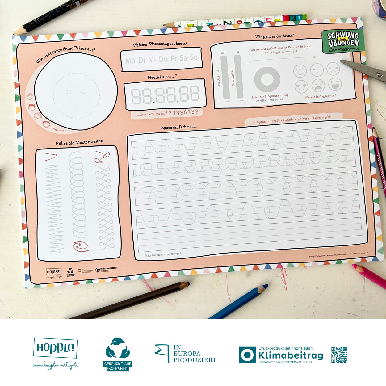 Schreibtischunterlage Schwungübungen (Rot)