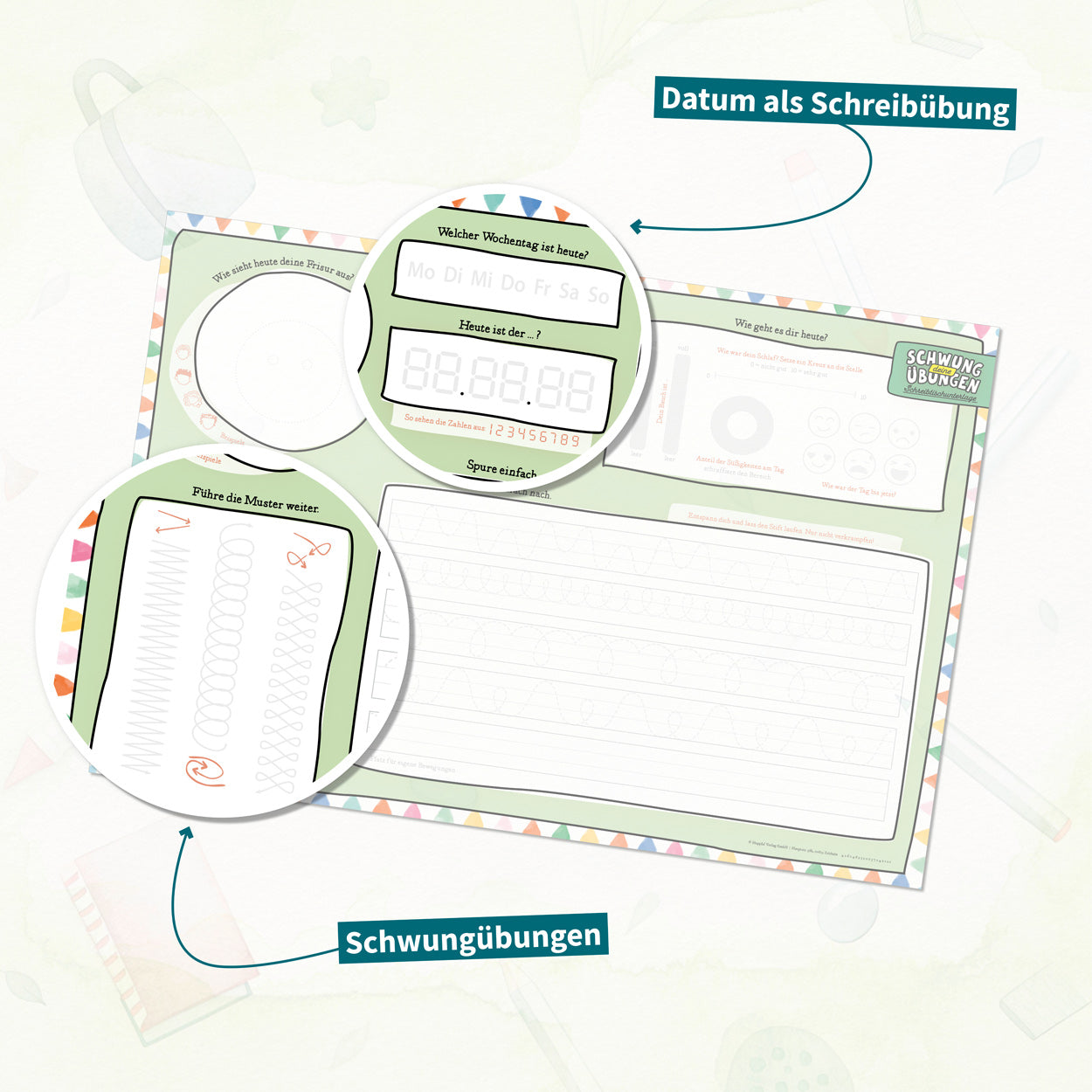 Schreibtischunterlage Schwungübungen (Grün)