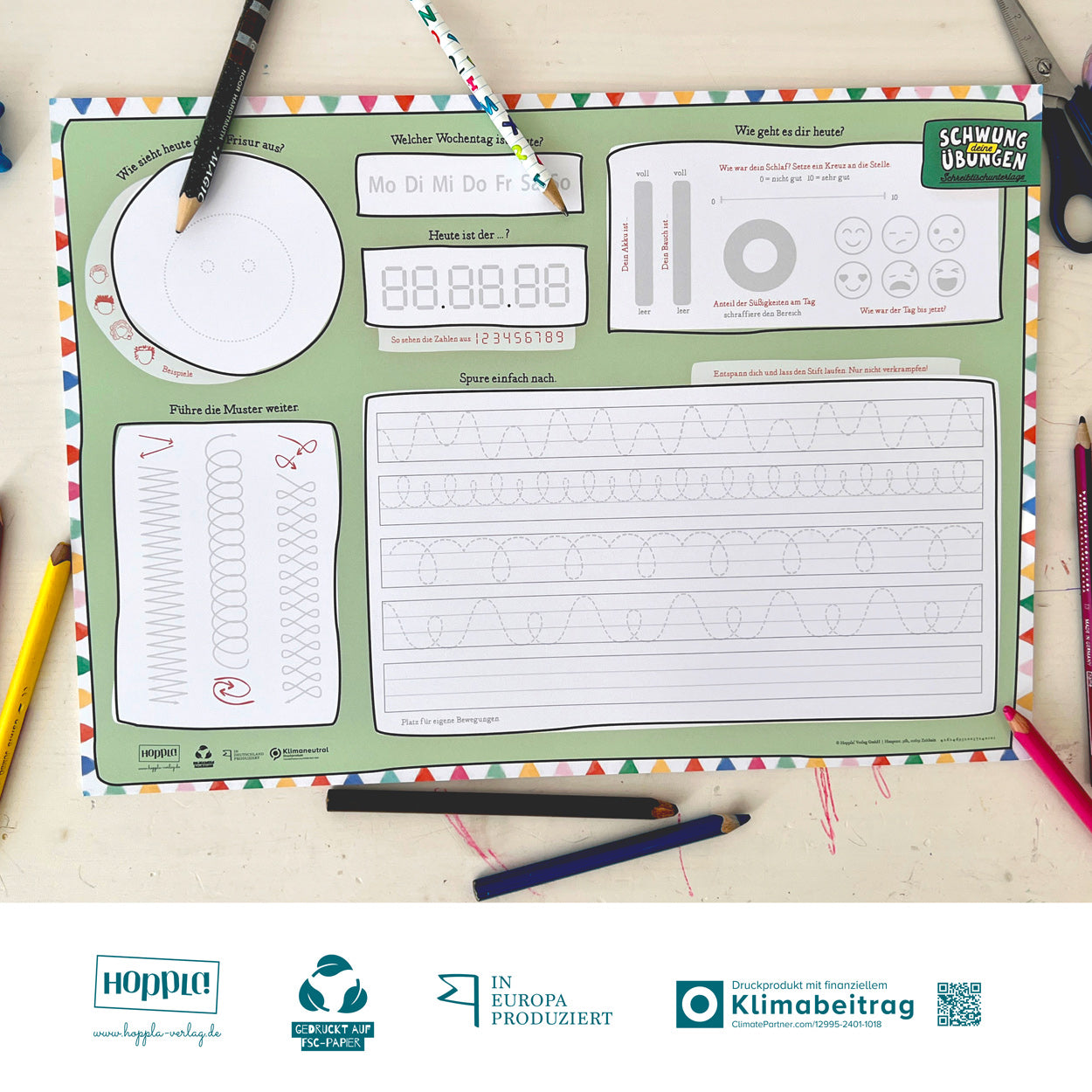 Schreibtischunterlage Schwungübungen (Grün)