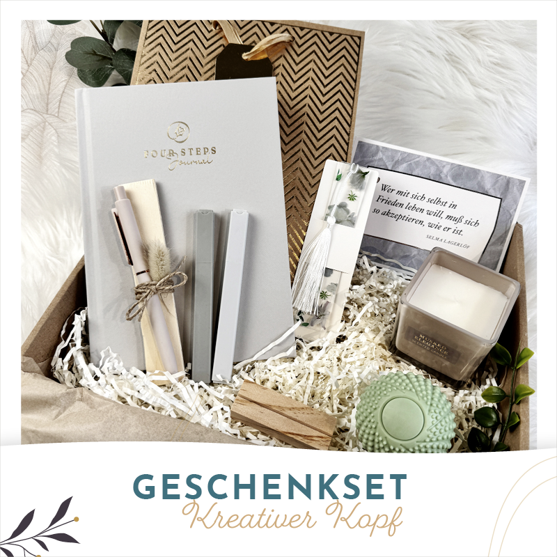 Geschenkset "Kreativer Kopf" – Dein Ritual für Achtsamkeit & Inspiration (inkl. Das FOUR STEPS Journal® Grau)
